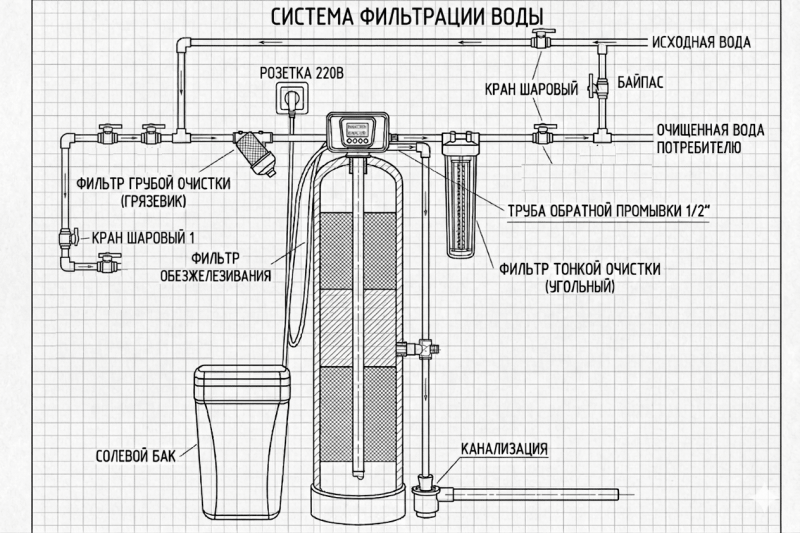 Система 1044 WTLS для  умягчения воды из скважины.